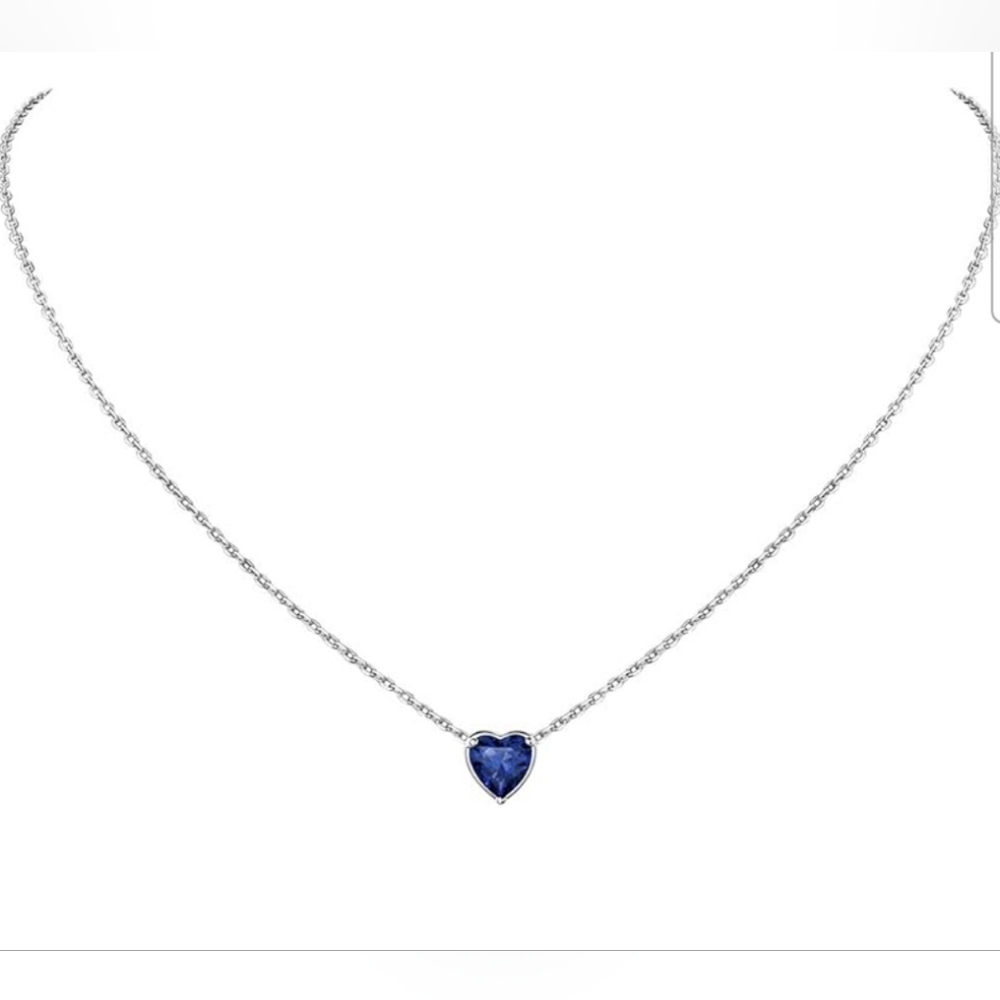 Suplight Dainty 925 Sterling Silver Birthstone Heart Crystal Necklace